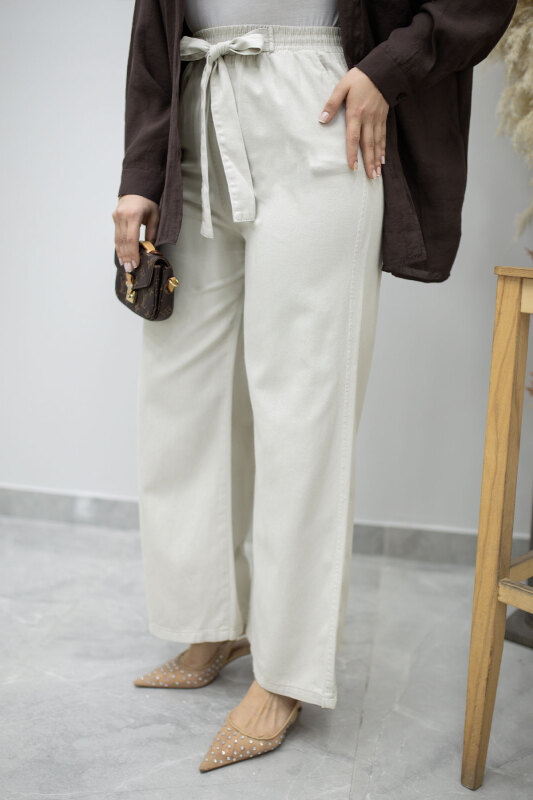 Bağlama Detaylı Cepli Pantolon TSD260166 Taş Rengi - 3