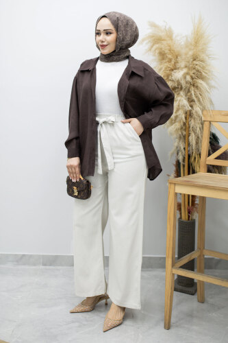 Bağlama Detaylı Cepli Pantolon TSD260166 Taş Rengi - 4