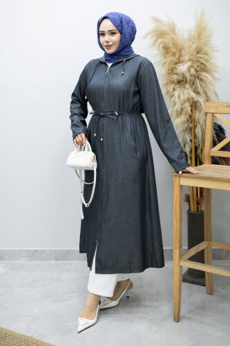 Bağlama Detaylı Kapüşonlu Kap TSD260163 Lacivert - 1