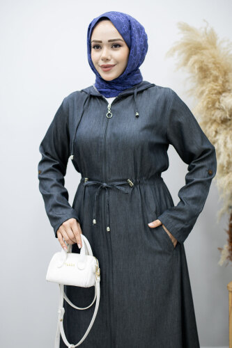 Bağlama Detaylı Kapüşonlu Kap TSD260163 Lacivert - 2