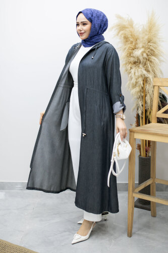 Bağlama Detaylı Kapüşonlu Kap TSD260163 Lacivert - 3