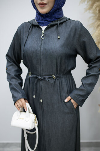 Bağlama Detaylı Kapüşonlu Kap TSD260163 Lacivert - 4