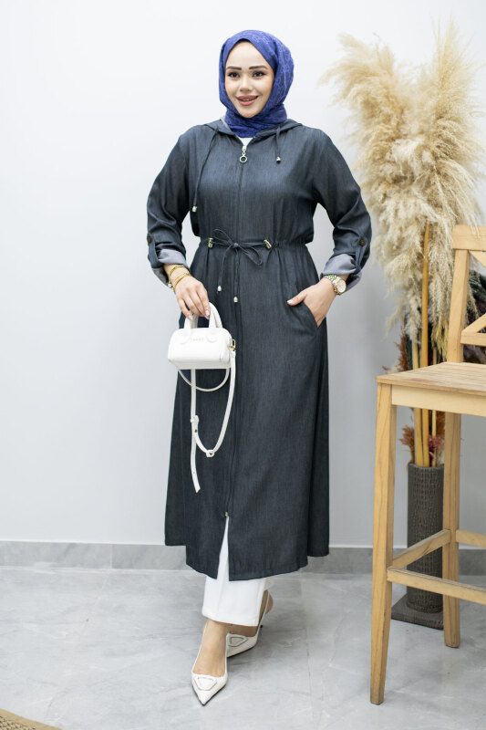 Bağlama Detaylı Kapüşonlu Kap TSD260163 Lacivert - 5