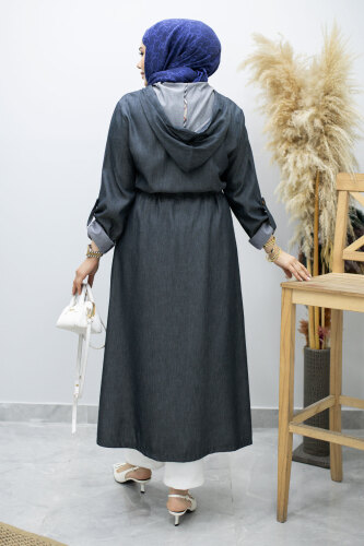 Bağlama Detaylı Kapüşonlu Kap TSD260163 Lacivert - 6