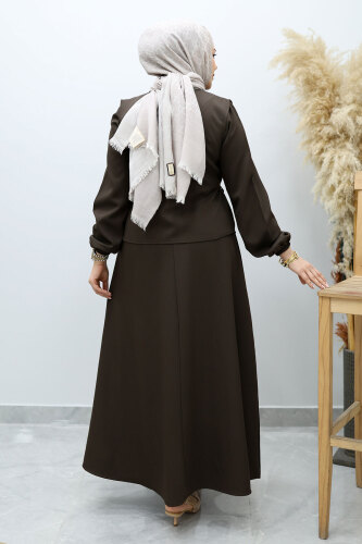 Bağlamalı Yelekli Elbise TSD260153 Acı Kahve - 6