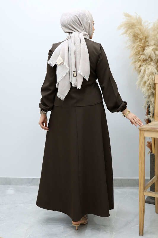Bağlamalı Yelekli Elbise TSD260153 Acı Kahve - 6