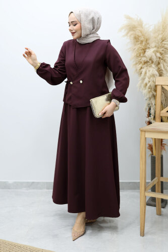 Bağlamalı Yelekli Elbise TSD260153 Bordo - 5