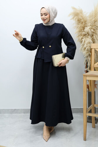 Bağlamalı Yelekli Elbise TSD260153 Lacivert 