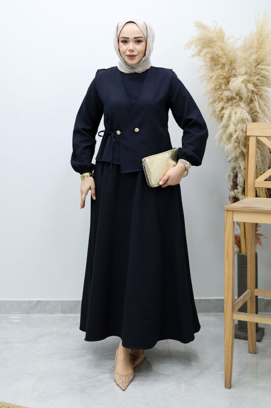 Bağlamalı Yelekli Elbise TSD260153 Lacivert - 5