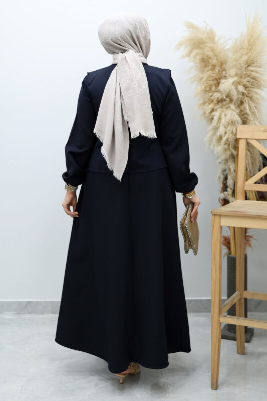 Bağlamalı Yelekli Elbise TSD260153 Lacivert - 6