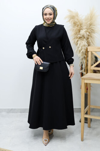 Bağlamalı Yelekli Elbise TSD260153 Siyah 