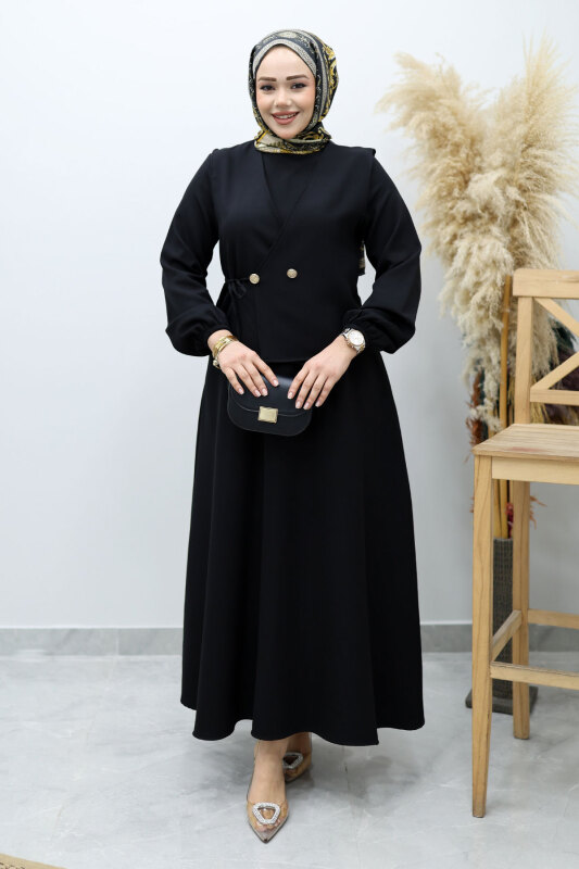 Bağlamalı Yelekli Elbise TSD260153 Siyah - 3