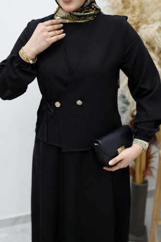 Bağlamalı Yelekli Elbise TSD260153 Siyah - 4