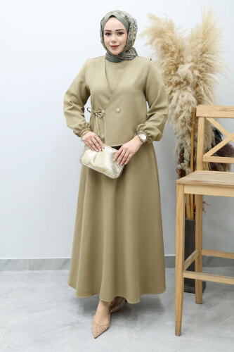 Bağlamalı Yelekli Elbise TSD260153 Yeşil - 1