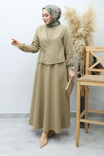 Bağlamalı Yelekli Elbise TSD260153 Yeşil - 3