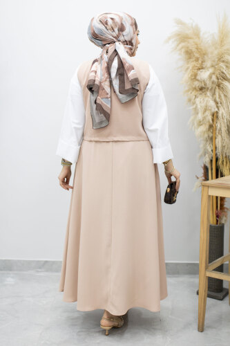 Bağlamalı Yelekli İkili Takım TSD260189 Bej - 6