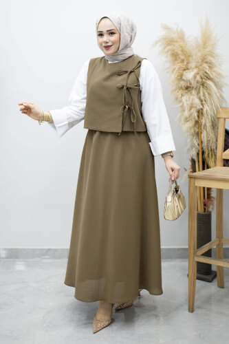 Bağlamalı Yelekli İkili Takım TSD260189 Haki 