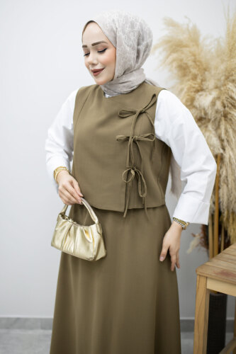 Bağlamalı Yelekli İkili Takım TSD260189 Haki - 2