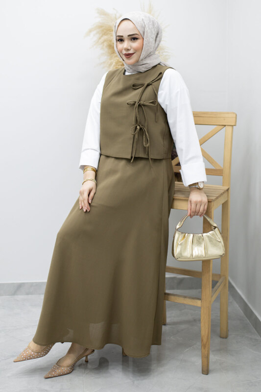 Bağlamalı Yelekli İkili Takım TSD260189 Haki - 3