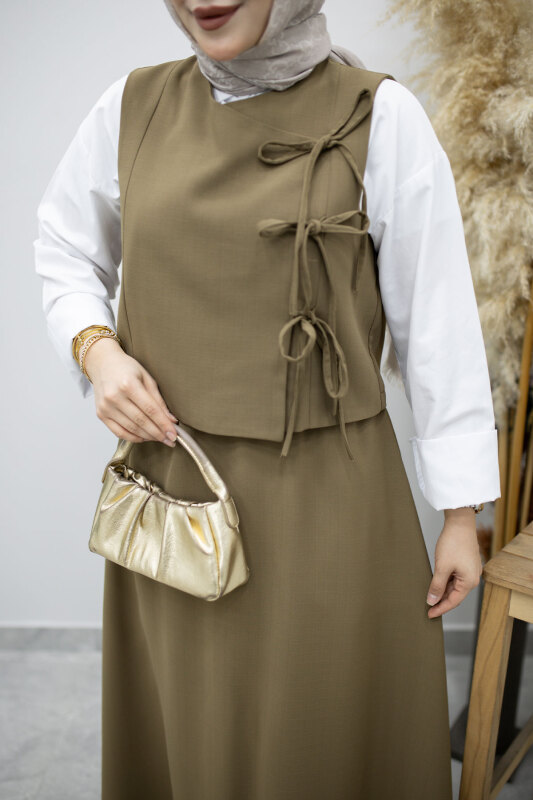 Bağlamalı Yelekli İkili Takım TSD260189 Haki - 4