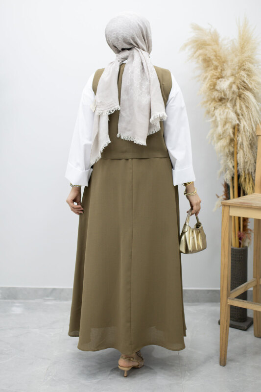 Bağlamalı Yelekli İkili Takım TSD260189 Haki - 6