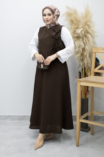 Bağlamalı Yelekli İkili Takım TSD260189 Kahverengi - 5