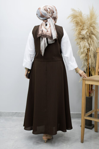 Bağlamalı Yelekli İkili Takım TSD260189 Kahverengi - 6