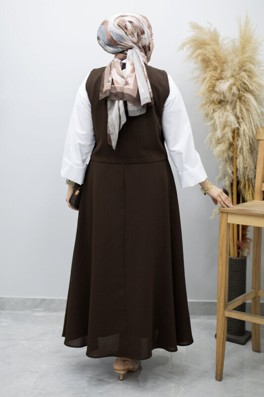 Bağlamalı Yelekli İkili Takım TSD260189 Kahverengi - 6