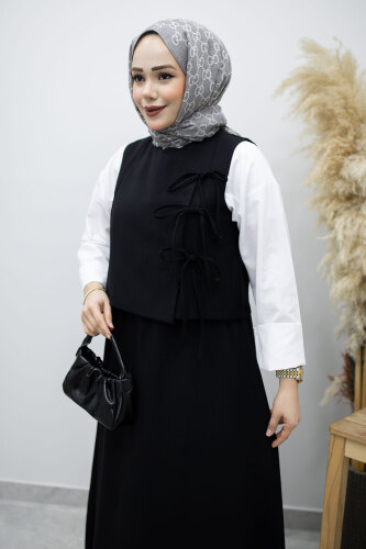 Bağlamalı Yelekli İkili Takım TSD260189 Siyah - 2