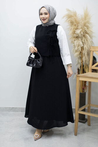 Bağlamalı Yelekli İkili Takım TSD260189 Siyah - 3