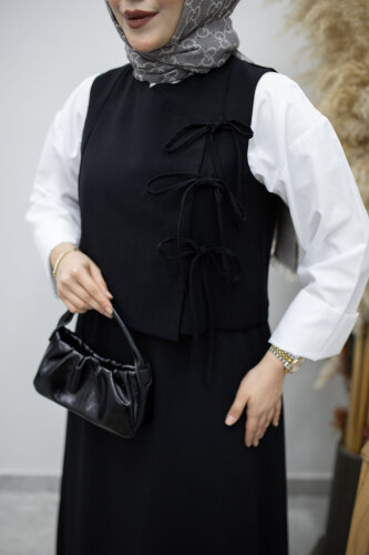 Bağlamalı Yelekli İkili Takım TSD260189 Siyah - 4