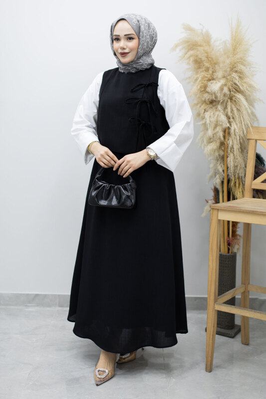 Bağlamalı Yelekli İkili Takım TSD260189 Siyah - 5