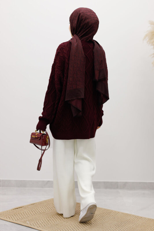 Baklava Desenli Triko Kazak TSD260115 Bordo - 6