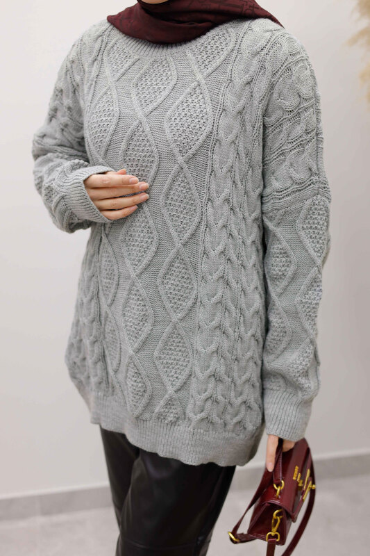 Baklava Desenli Triko Kazak TSD260115 Gri - 4