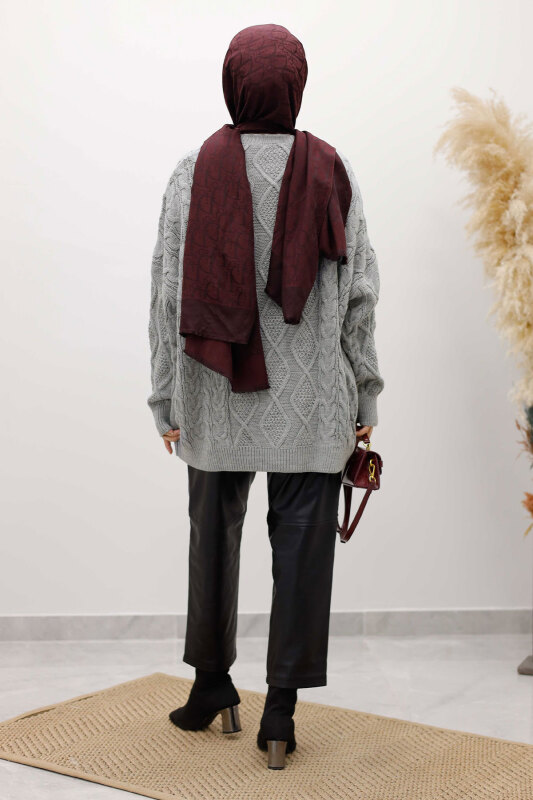 Baklava Desenli Triko Kazak TSD260115 Gri - 6