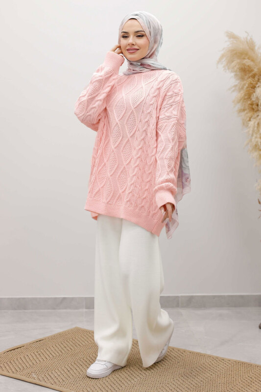 Baklava Desenli Triko Kazak TSD260115 Pembe - 3