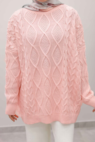 Baklava Desenli Triko Kazak TSD260115 Pembe - 4