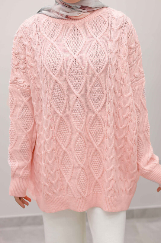 Baklava Desenli Triko Kazak TSD260115 Pembe - 4