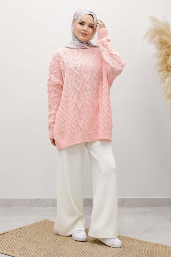 Baklava Desenli Triko Kazak TSD260115 Pembe - 5