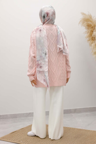 Baklava Desenli Triko Kazak TSD260115 Pembe - 6