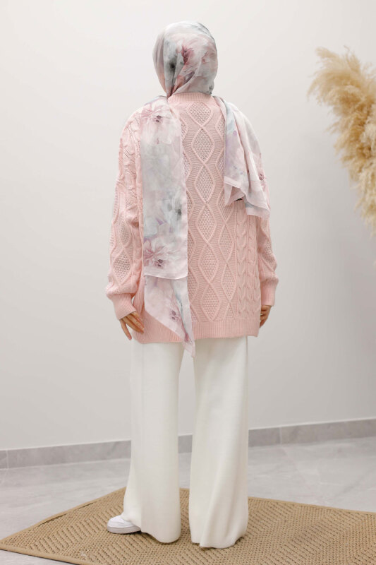 Baklava Desenli Triko Kazak TSD260115 Pembe - 6