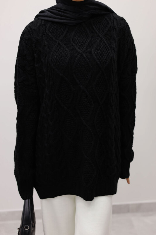 Baklava Desenli Triko Kazak TSD260115 Siyah - 4