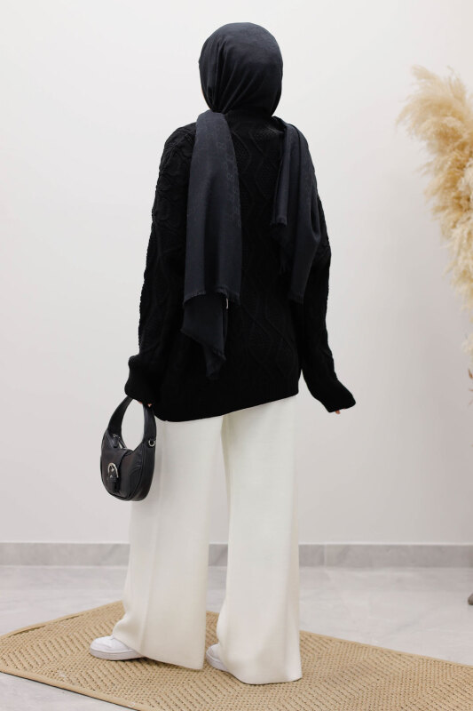 Baklava Desenli Triko Kazak TSD260115 Siyah - 6