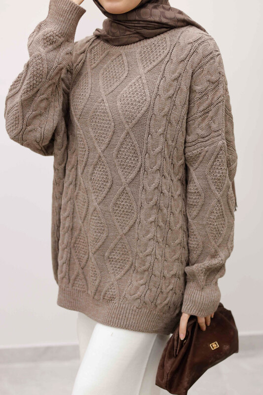 Baklava Desenli Triko Kazak TSD260115 Vizon - 4