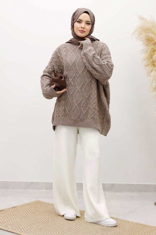 Baklava Desenli Triko Kazak TSD260115 Vizon - 5