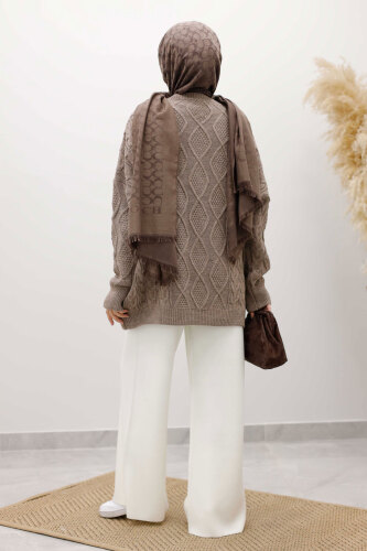 Baklava Desenli Triko Kazak TSD260115 Vizon - 6