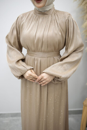 Balon Kol Taş Detaylı Abiye TSD260182 Bej - 4