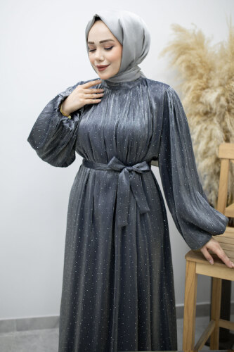 Balon Kol Taş Detaylı Abiye TSD260182 Lacivert - 2