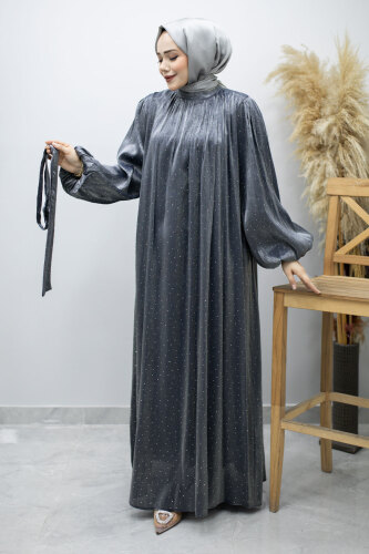 Balon Kol Taş Detaylı Abiye TSD260182 Lacivert - 3