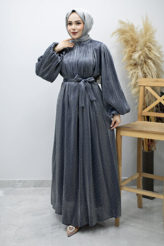 Balon Kol Taş Detaylı Abiye TSD260182 Lacivert - 5